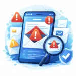 Illustration montrant un email frauduleux dans une messagerie avec des éléments suspects
