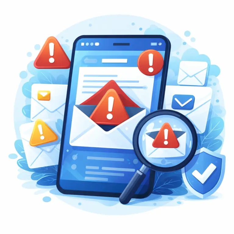 Illustration montrant un email frauduleux dans une messagerie avec des éléments suspects