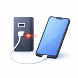Illustration minimaliste représentant les dangers des bornes USB avec un câble USB et un symbole de protection.