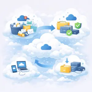 Illustration représentant le tri cloud dans un espace de stockage en ligne organisé