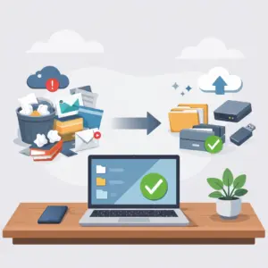 Illustration représentant le tri numérique dans un environnement informatique désencombré