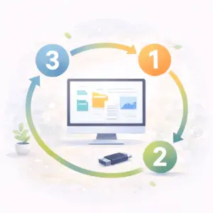 Illustration représentant la méthode 3-2-1 de sauvegarde et la protection des données