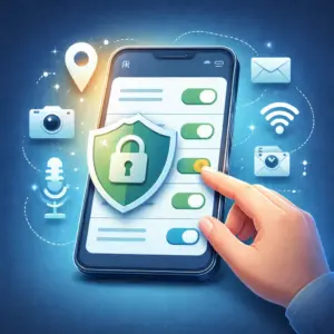 Illustration montrant les paramètres de confidentialité d'application sur un smartphone