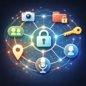 Illustration représentant les permissions application et le contrôle des accès sur un smartphone