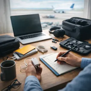 Illustration représentant comment préparer son matériel informatique avant un déplacement