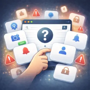 Illustration représentant un site demande trop d’autorisations lors de la navigation web