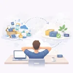 Illustration représentant le minimalisme numérique et un environnement informatique allégé